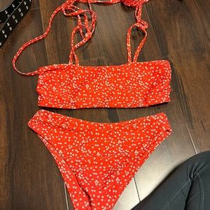 Shein red floral bathing suit, size S , good condition.